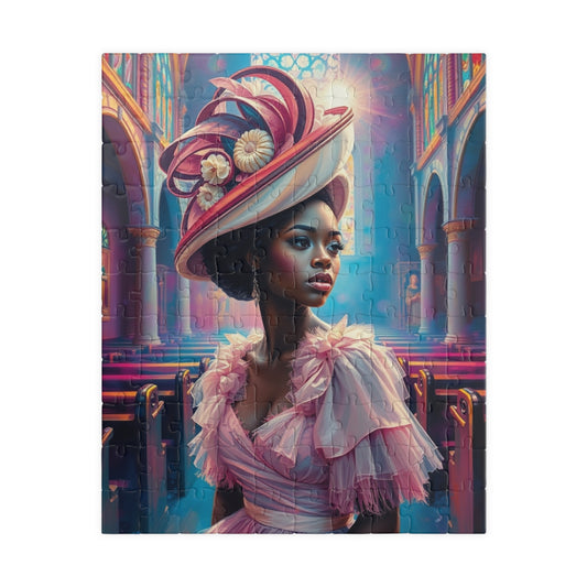 Black Woman in Church Puzzle, African American Lady in Pastel Dress Spiritual Jigsaw Game, Cultural Ethnic Art, Unique Gift for Puzzle Lover 110 pcs (Vertical) Puzzle The Puzzle Chest