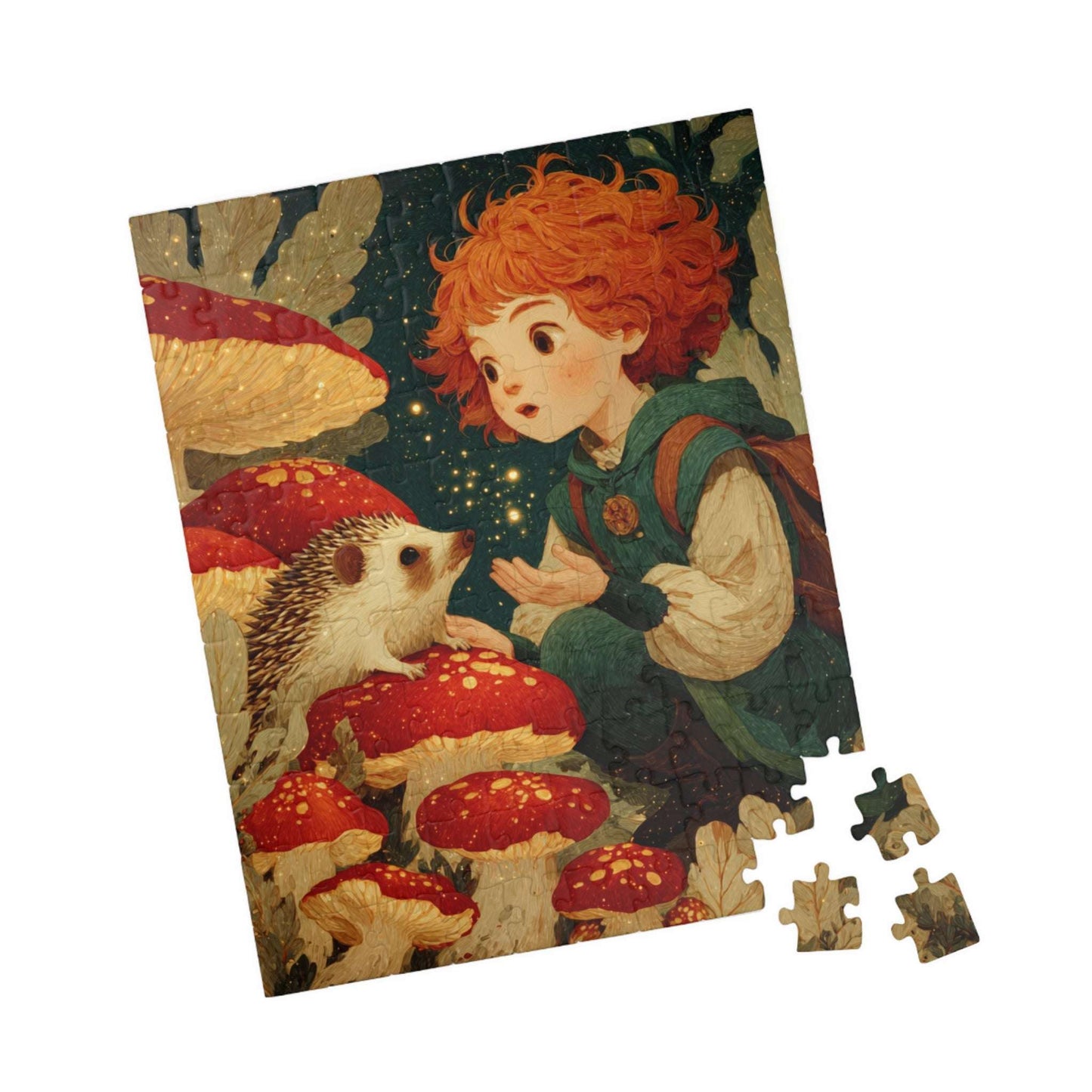 Storybook Meadow Fairy-Tale Puzzle, Whimsical Girl and Hedgehog Jigsaw Game for Family Fun Activity, Gift Idea, Nature Theme Brain Teaser 110 pcs (Vertical) Puzzle The Puzzle Chest