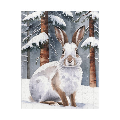 Snowshoe Rabbit Jigsaw Puzzle, Winter Landscape, Wildlife, Animal Puzzle, Winter Scene, Camouflage Puzzle, Snowy Rabbit Puzzle