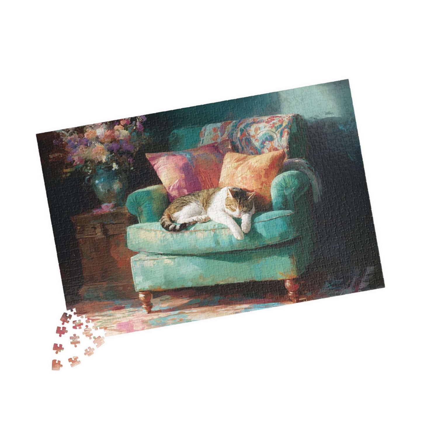 Sleeping Cat on Armchair Jigsaw Puzzle  | Animal Themed Jigsaw Game