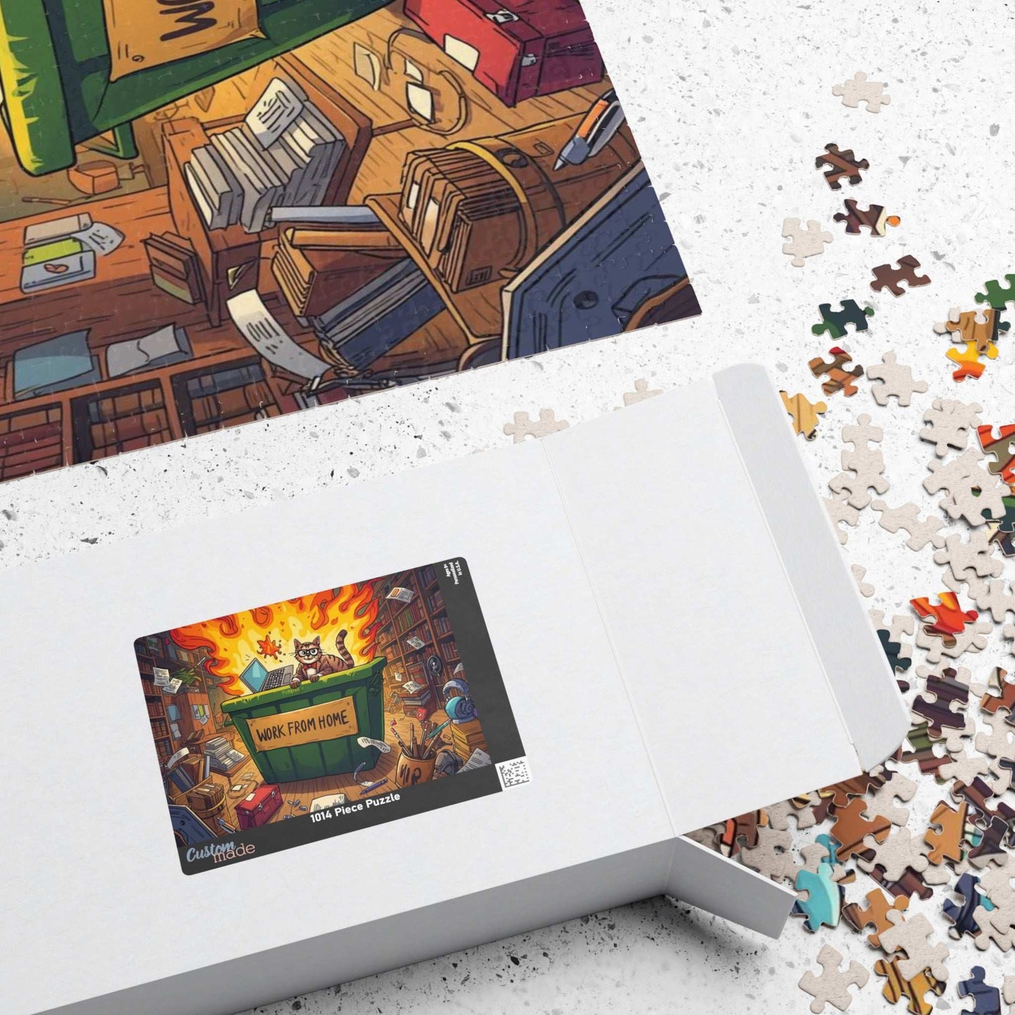 Funny Work From Home Jigsaw Puzzle - Cat Themed Dumpster Fire Meme, Humorous Holiday Birthday Gift for Friends, Family, Co-workers Puzzle The Puzzle Chest