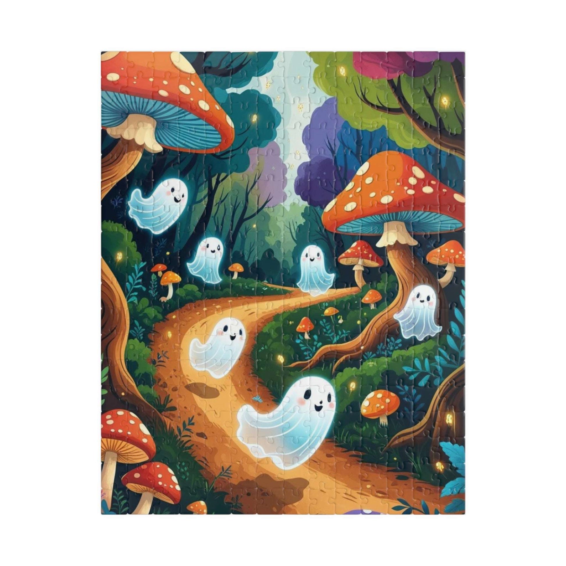 Mystical Forest Ghost Parade Jigsaw Puzzle - Enchanting Ghosts and Mushrooms Halloween Puzzle