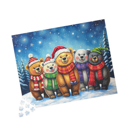 Starlit Christmas Bears Jigsaw Puzzle, Festive Bear Family Game for Holiday Fun, Birthday Gift, Cozy Nights Solo Activity, Family Game Night