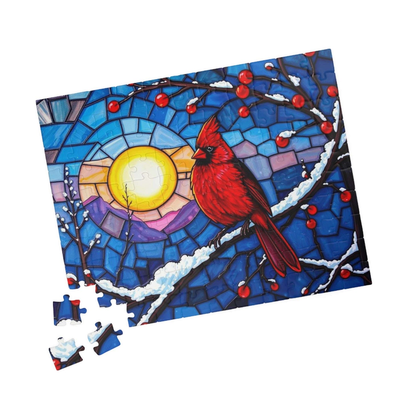 Jewel-Tone Winterbird Puzzle - Colorful Cardinal Jigsaw, Ideal for Family Game Night, Gift for Bird Lovers, Mindful Holiday Entertainment