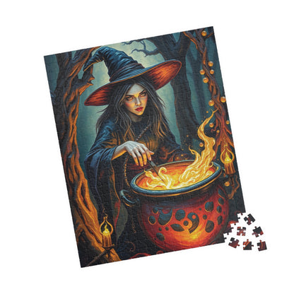 Gothic Forest Witch Puzzle, Bubbling Cauldron Twisted Trees Magical Runes, Eerie Night Scene Adult Jigsaw Game, Halloween, Puzzle Lover Gift Puzzle The Puzzle Chest