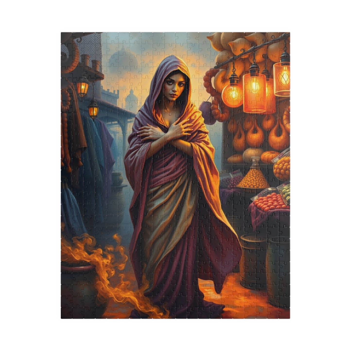 Enchanted Genie Puzzle, Market at Dusk Scene Mythical Jigsaw Game, 110 252 520 1014 Piece, Challenging Fantasy Art, Relaxing Mindful Gift