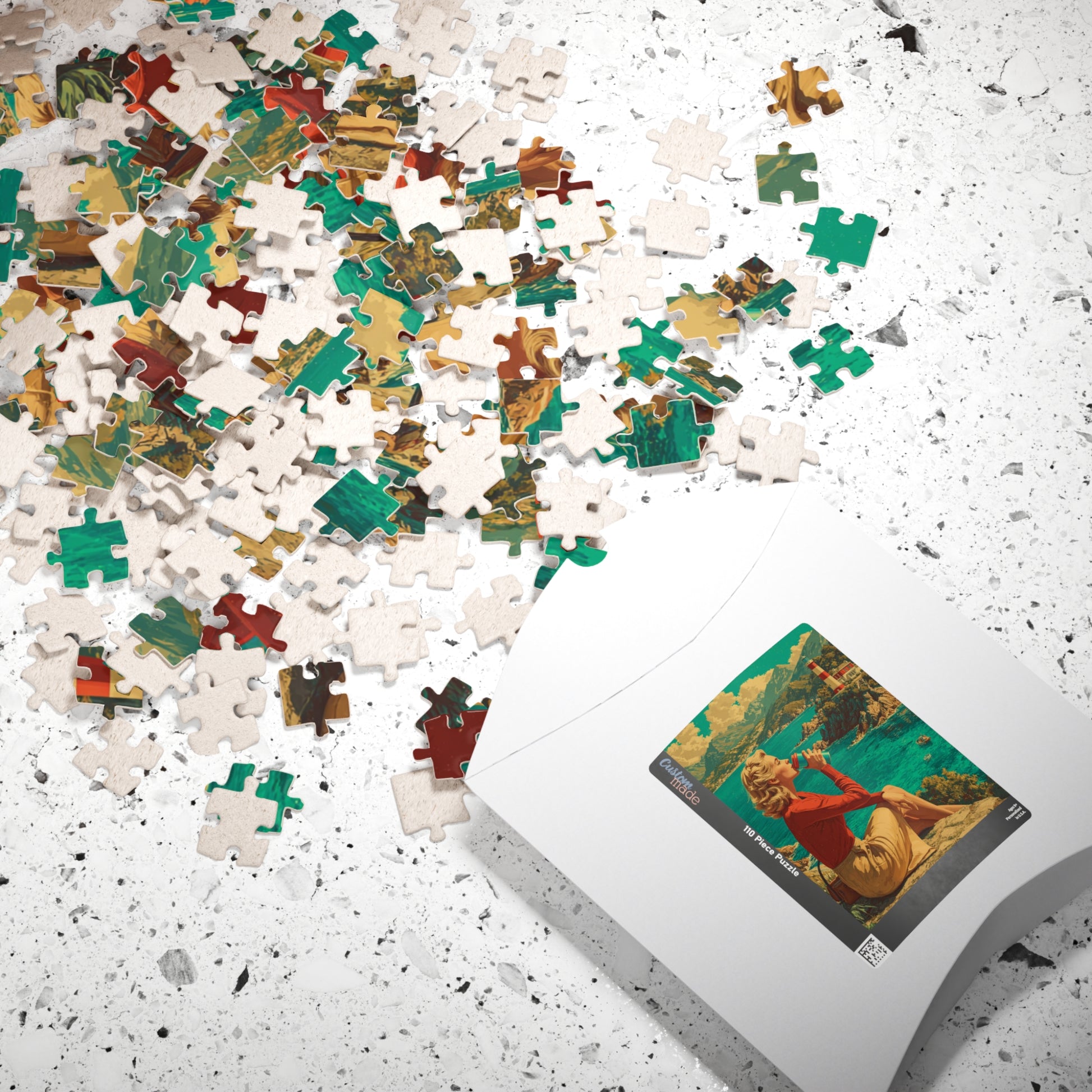 Vintage Coastal Jigsaw Puzzle – 1950s Seaside Travel Poster with Lighthouse Retro Ocean View Puzzle The Puzzle Chest