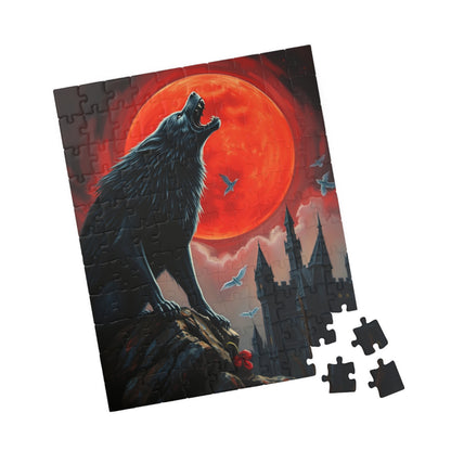 Gothic Wolf Jigsaw Puzzle, Howling at Blood Moon Mysterious Scene, Gift for Wolf Lovers, Spooky Night Entertainment, Solo Fun, Brain Teaser Puzzle The Puzzle Chest