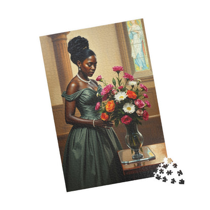 Elegant Black Woman Puzzle, Victorian Style African American Lady Arranging Flowers by Church Altar, Hobby Gift for Puzzle Lover Puzzle The Puzzle Chest