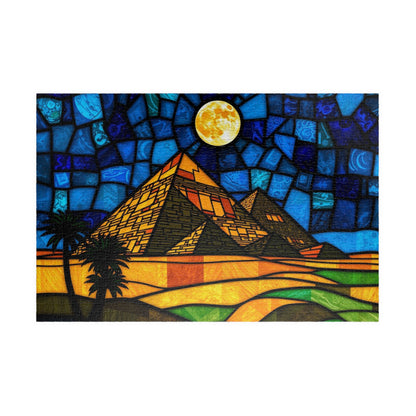 Stained Glass Pyramids of Giza Jigsaw Puzzle, Mosaic Style Starry Night, 110 252 520 1014-Piece, Egyptian Travel Hobby, Puzzle Lover Gift 1014 pcs (Horizontal) Puzzle The Puzzle Chest