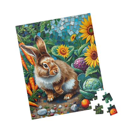 Fluffy Bunny Garden Mosaic Puzzle, Rabbit Near Carrots Cabbage and Sunflowers, Nature Animal Theme Jigsaw Game for Children and Adults, Gift Puzzle The Puzzle Chest