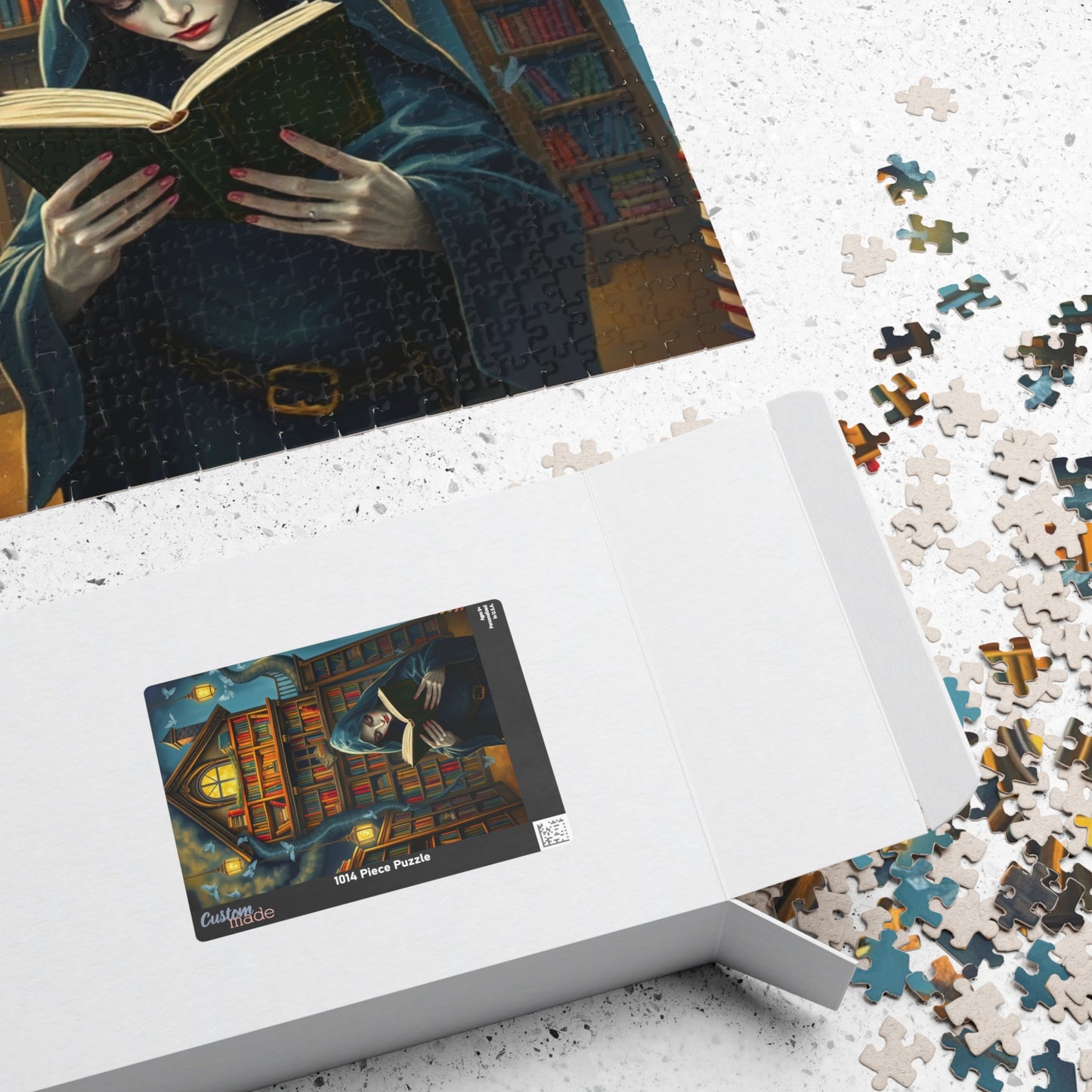 Gothic Bookstore Jigsaw Puzzle, Cloaked Figure Pale Skin Intense Eyes, Dark Fantasy Whimsical, Challenging Adult Tabletop Game, Giftable Puzzle The Puzzle Chest