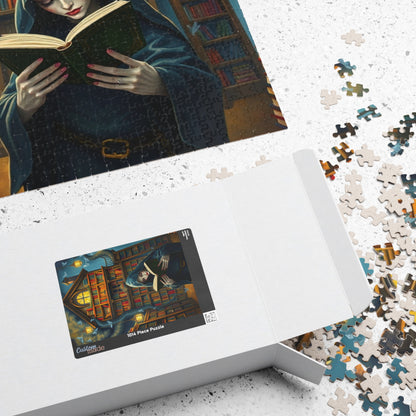 Gothic Bookstore Jigsaw Puzzle, Cloaked Figure Pale Skin Intense Eyes, Dark Fantasy Whimsical, Challenging Adult Tabletop Game, Giftable Puzzle The Puzzle Chest