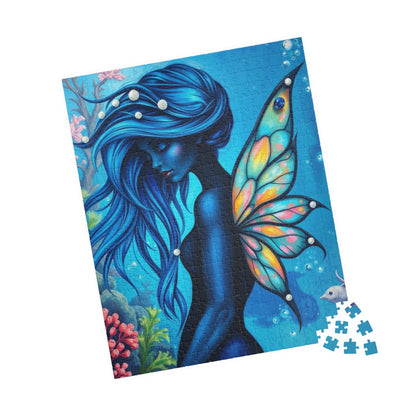 Mermaid Fairy Puzzle, Enchanting Jigsaw Game for All Ages, Gift for Puzzle Lover, Home Entertainment, Blue Art Piece, Mindfulness Activity
