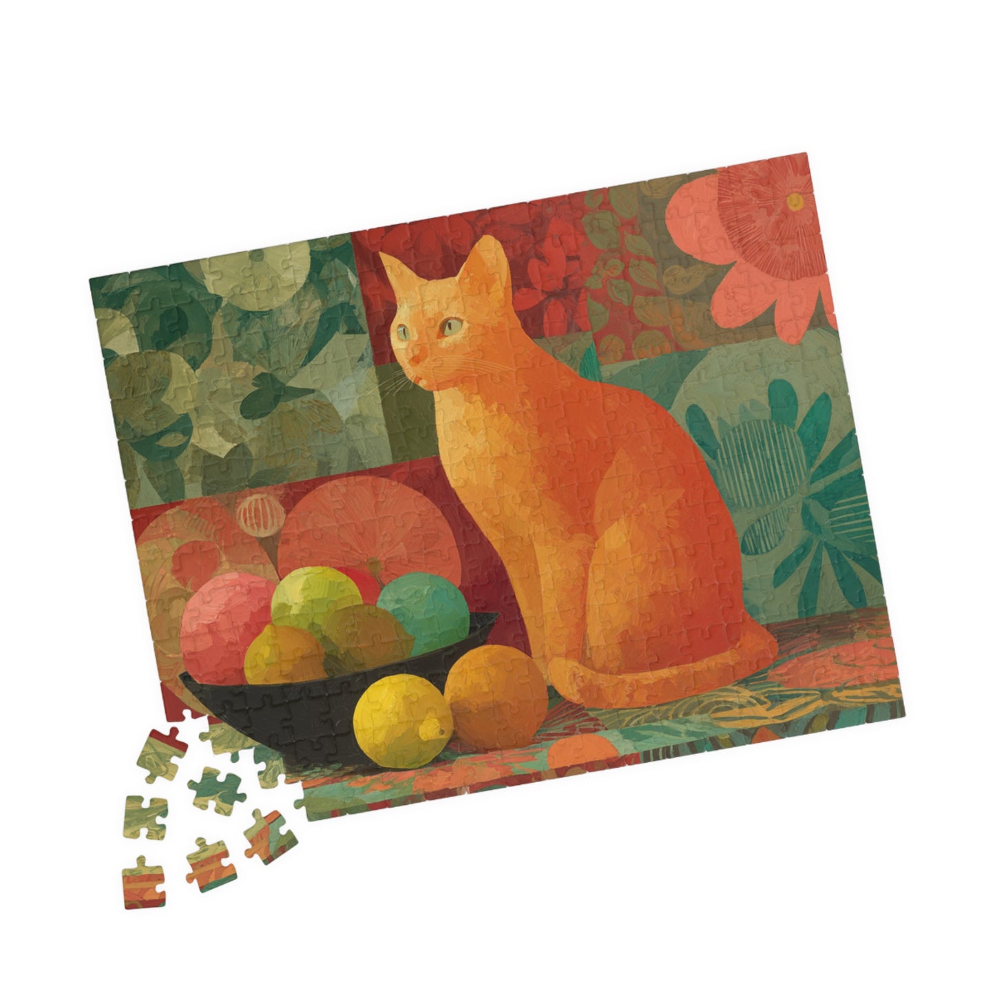 The Cat and the Fruit Bowl – Still Life Art Jigsaw Puzzle, Animal Theme Fauvist Cat Puzzle, Matisse-Inspired 252 pcs (Horizontal) Puzzle The Puzzle Chest