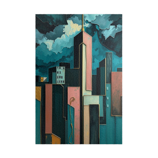 Abstract Cityscape Jigsaw Puzzle, Metallic Pastel Teal Geometric Shapes, Quiet Indoor Activity, Puzzle Lover Best Unique Gift, Mindfulness 1014 pcs (Vertical) Puzzle The Puzzle Chest