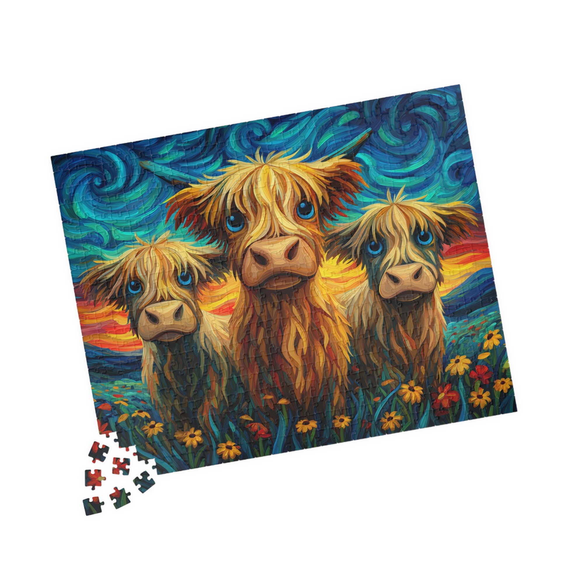 Colorful Highland Cows Puzzle | 110-520 Piece Jigsaw 520 pcs (Horizontal) Puzzle The Puzzle Chest