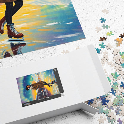 Aurora Borealis Puzzle - Black Woman Portrait, Cozy Afrocentric Winter Vibes, Ice Skating Scene, Family Fun, Gift for Puzzle Lover, Holidays