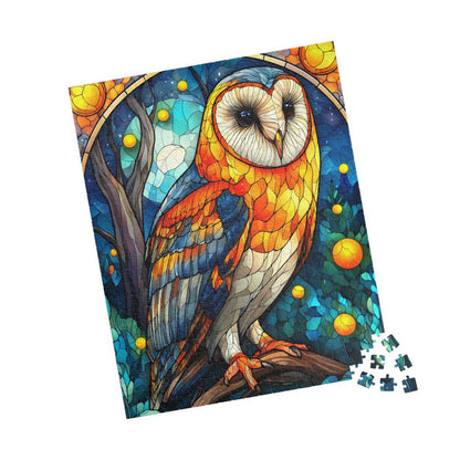 Colorful Barn Owl Stained Glass Style Puzzle | 110/252/520/1014-piece Wildlife Jigsaw 520 pcs (Vertical) Puzzle The Puzzle Chest