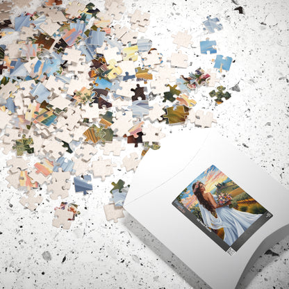 Elegant Italian Bride Jigsaw Puzzle, White Gown Floral Crown Wildflower Bouquet, Tuscan Vineyard Romantic Wedding, Puzzle Enthusiast Gift Puzzle The Puzzle Chest