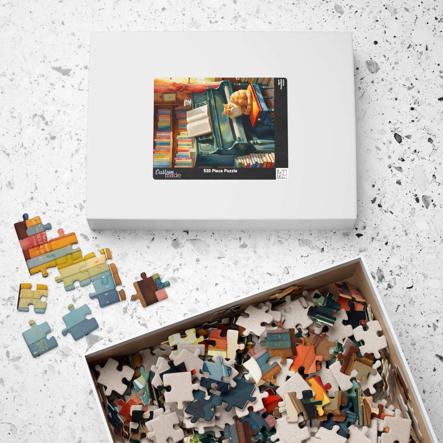 Cozy Piano Reading Nook Jigsaw Puzzle, Birthday Gift for Book Lover, Cat Mom, Piano Teacher & Music Fan, Cat Themed Puzzle, Indoor Activity