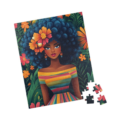 Afro Floral Portrait Puzzle 110-1014 Piece | Colorful Cartoonish Woman Jigsaw