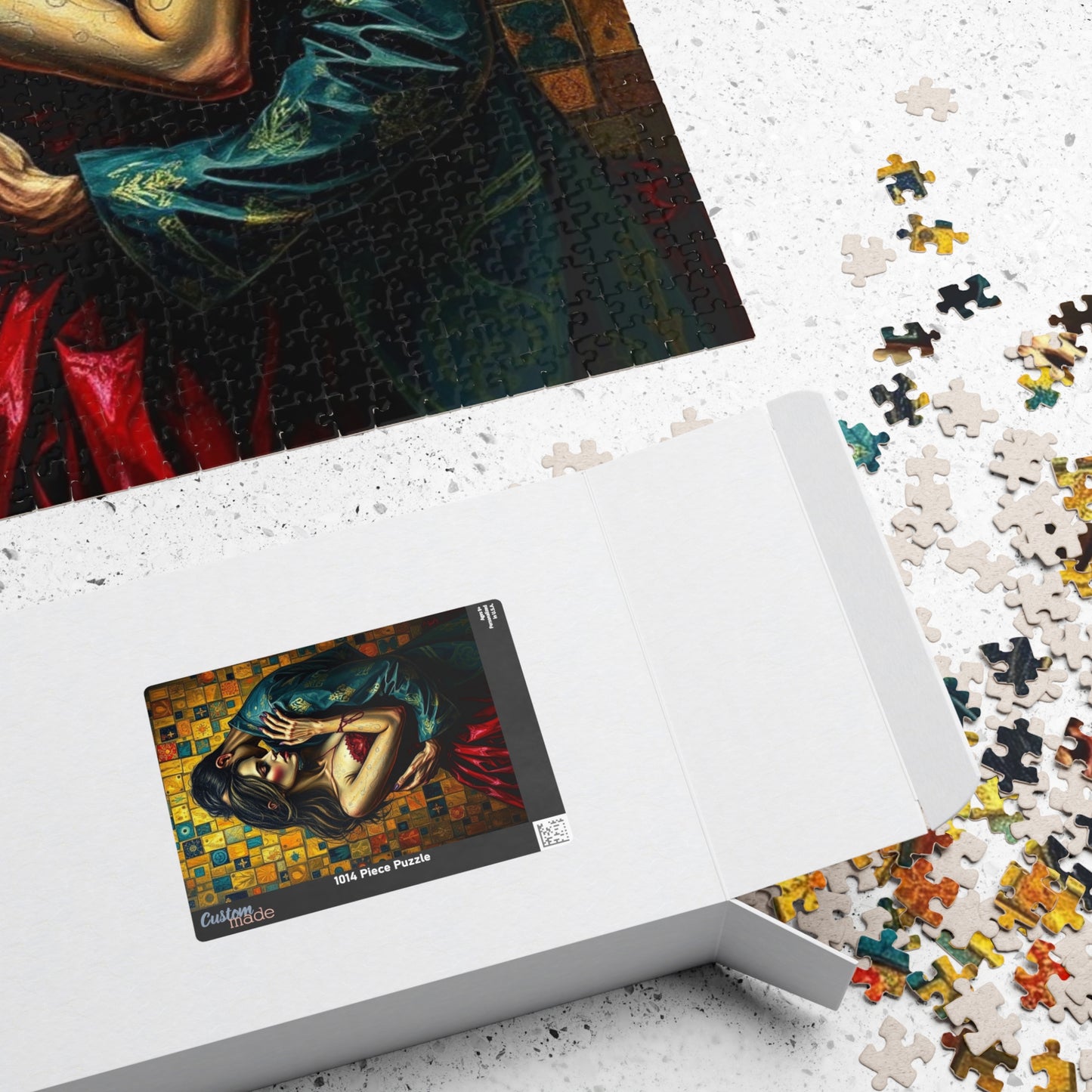 Romantic Embrace Gothic Jigsaw Puzzle, Eerie Couple Hugging Golden Jewel-Toned Patterns, Stress Relief, Unique Dark Art Puzzle Lover Gift Puzzle The Puzzle Chest