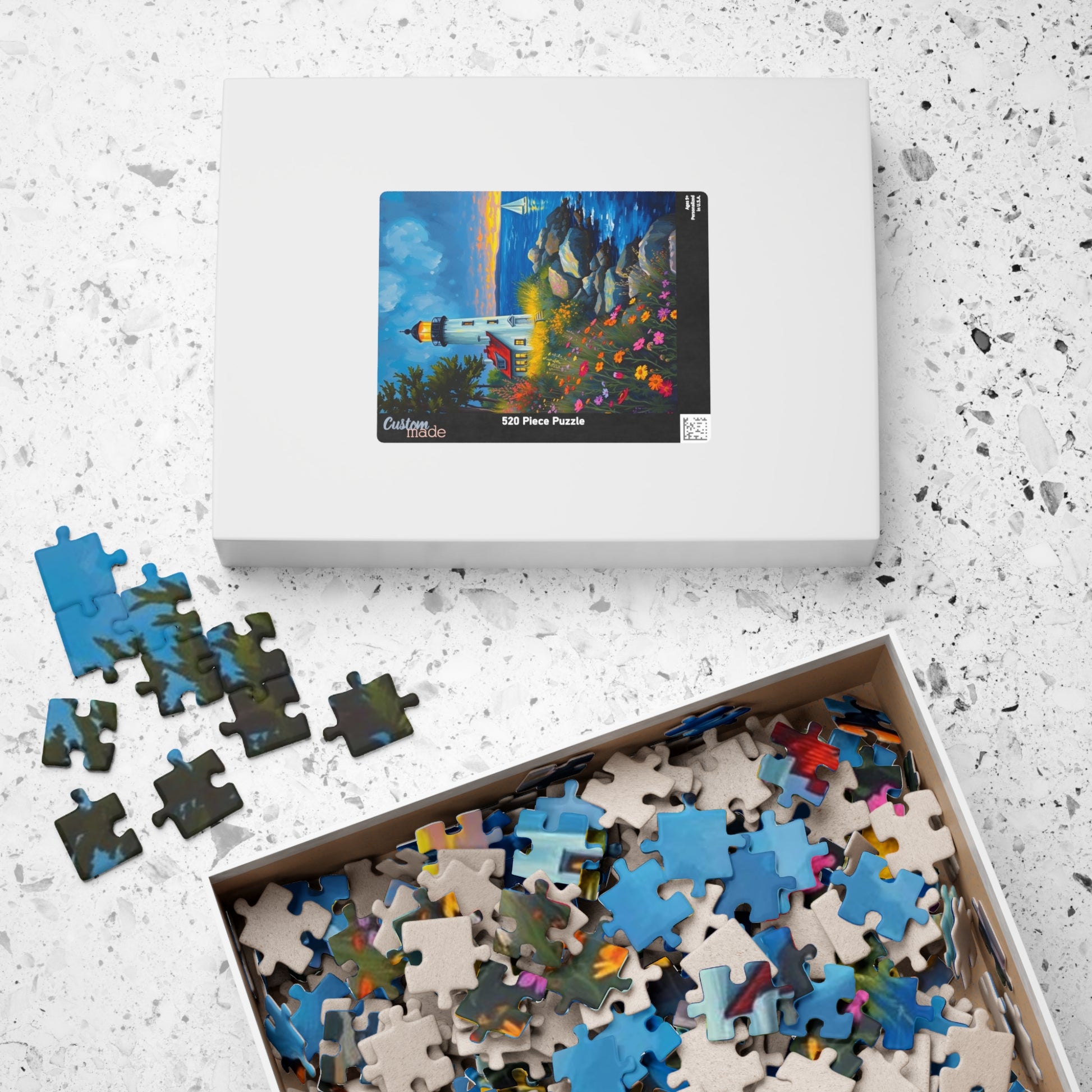 Seabreeze Beacon Jigsaw Puzzle - Coastal Lighthouse, Wildflowers and Sailboats, Family Activity Brain Teaser, Gift for Puzzle Lovers Puzzle The Puzzle Chest