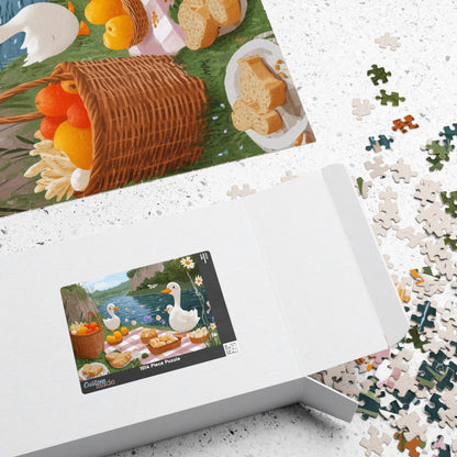 Duck Picnic Jigsaw Puzzle | Scenic Riverbank Farm Animal Illustration Puzzle The Puzzle Chest