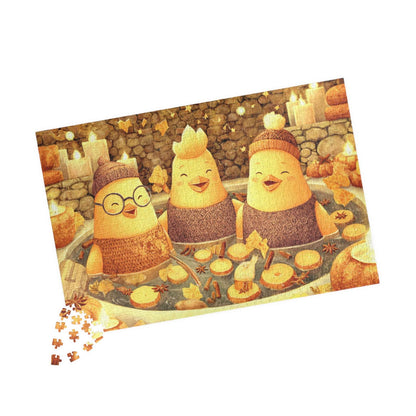 Pumpkin Spice Spa Chickens Puzzle – Cozy Fall Fairy-Tale Jigsaw, Autumn Fun Family Game, Cute Chick Characters 1014 pcs (Horizontal) Puzzle The Puzzle Chest