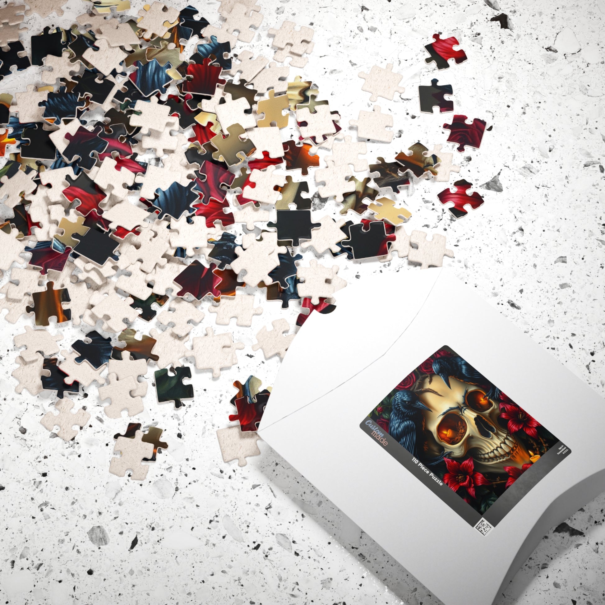 Skull and Roses Puzzle, Dark Floral Gothic Art Adult Jigsaw Game, Puzzle Gifts for Halloween, Mindfulness Solo Fun Puzzle The Puzzle Chest