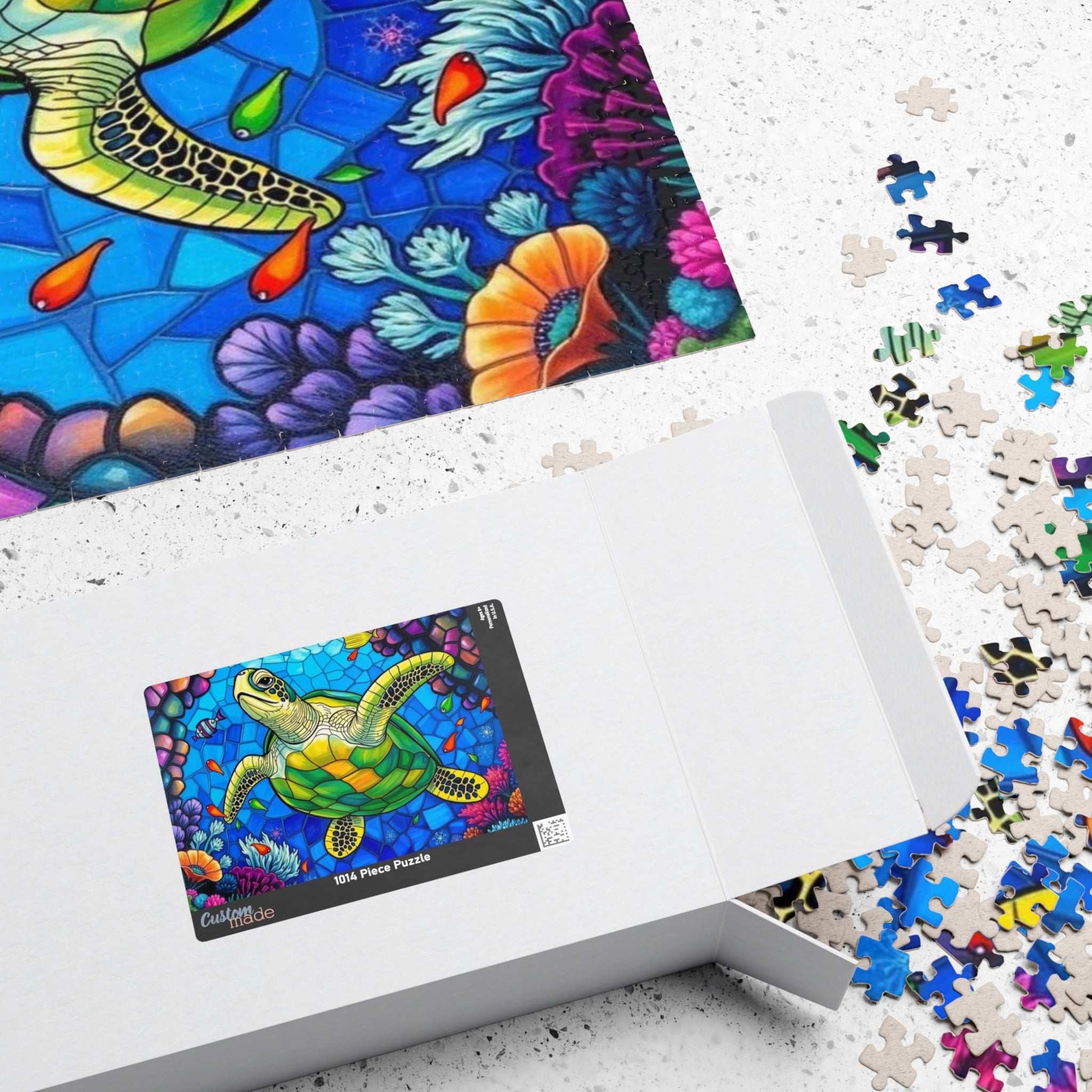 Coral Dreams Sea Turtle Puzzle - Stained Glass Style, 110-1014 Piece Ocean Themed Jigsaw for Solo Fun Family Activity, Marine Life Gift