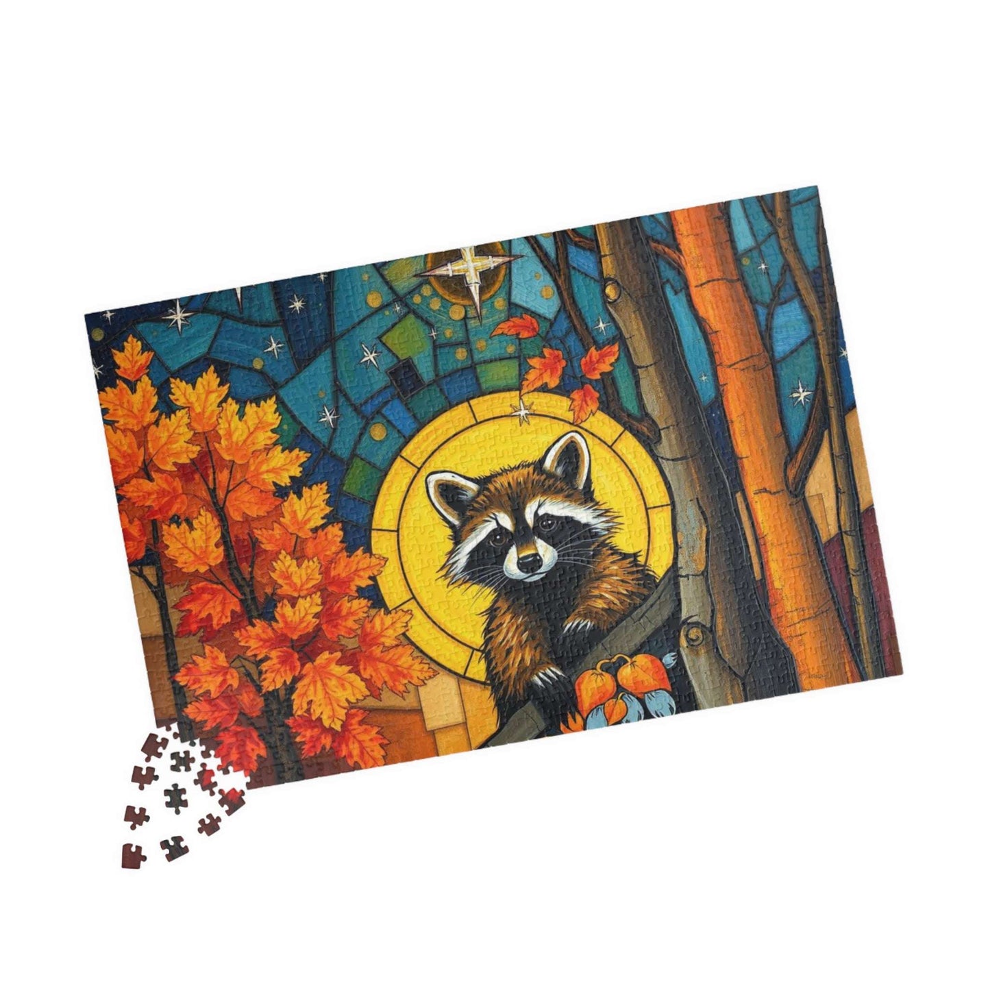 Autumn Woodland Raccoon Puzzle - 110, 252, 520, 1014-piece, Perfect for Family Fun, Cozy Nights In, Gifts, Home Decor, Fall Celebrations