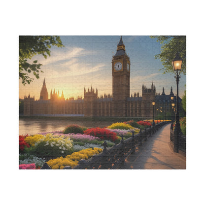 London Big Ben (Elizabeth Tower) Jigsaw Puzzle, Flowers Sunrise View Thames River, Puzzle Enthusiast Cityscape Lover Gift, Family Activity 520 pcs (Horizontal) Puzzle The Puzzle Chest