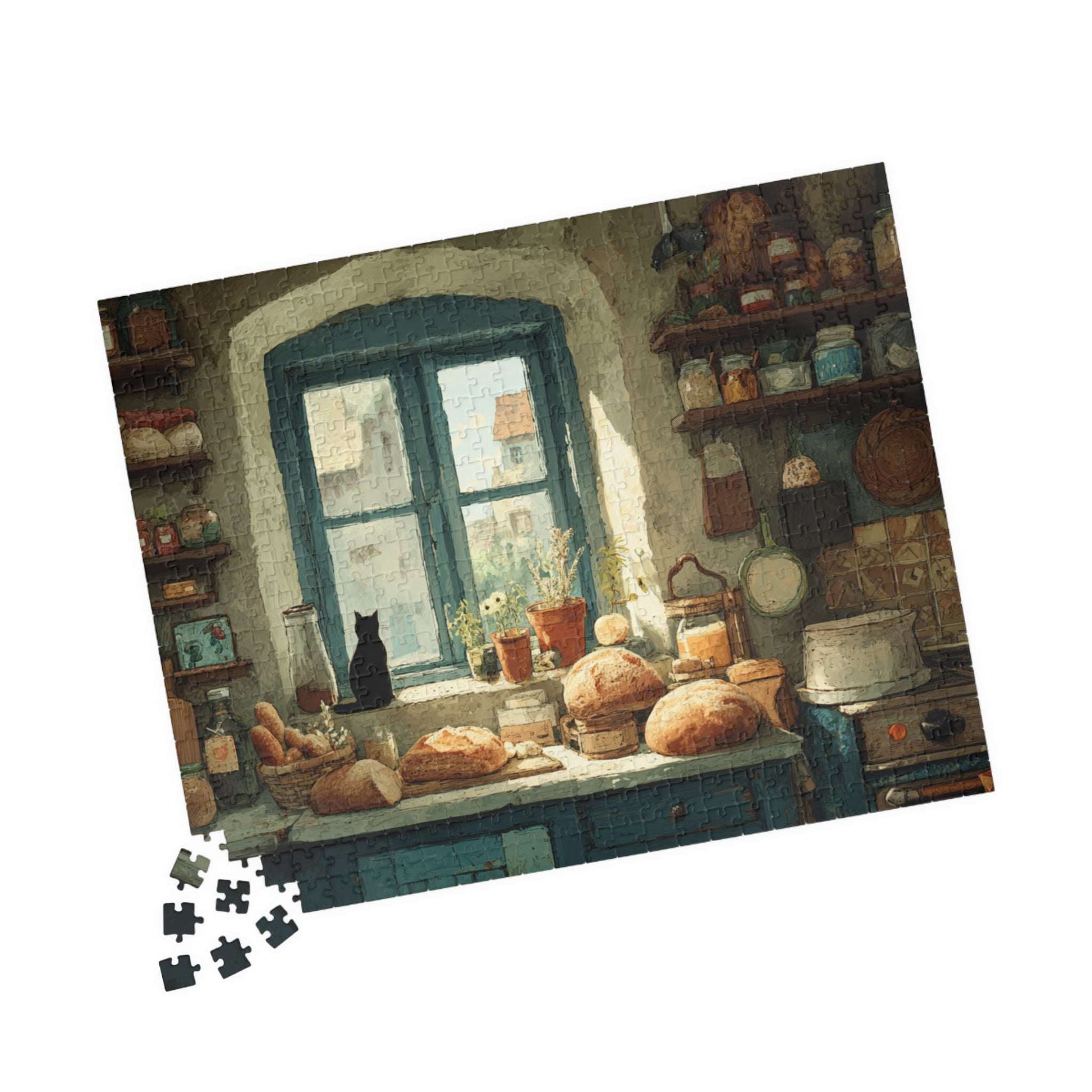 Cozy Kitchen Scene Cat on Windowsill Puzzle - Animal Themed Brain Teaser