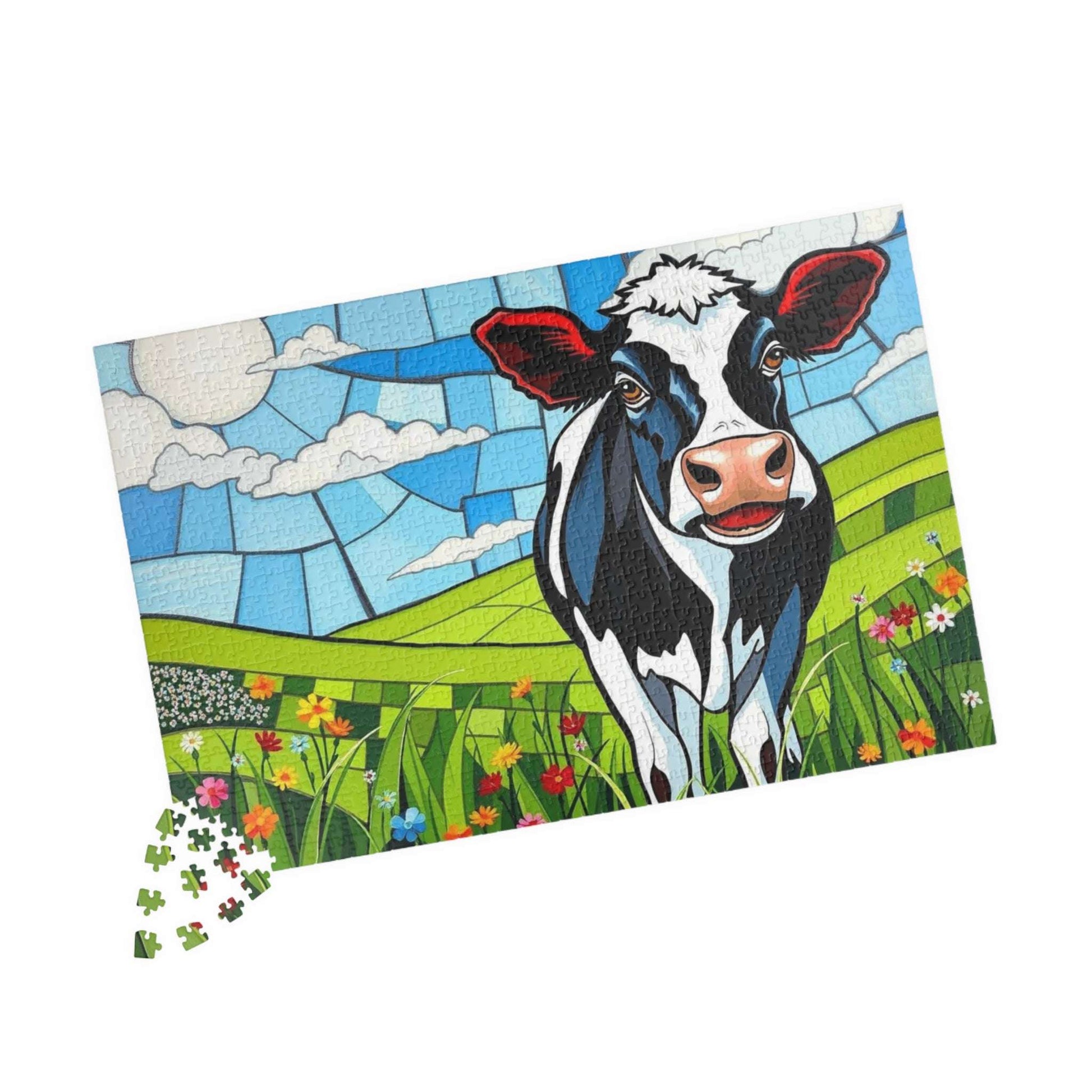 Pasture Bloom Cow Puzzle - Fun Farm Themed Jigsaw, 110-1014 Piece Engaging Family Activity, Mindful Brain Teaser, Unique Animal Lover Gift