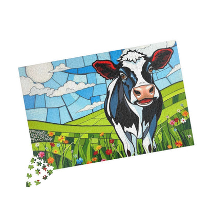 Pasture Bloom Cow Puzzle - Fun Farm Themed Jigsaw, 110-1014 Piece Engaging Family Activity, Mindful Brain Teaser, Unique Animal Lover Gift