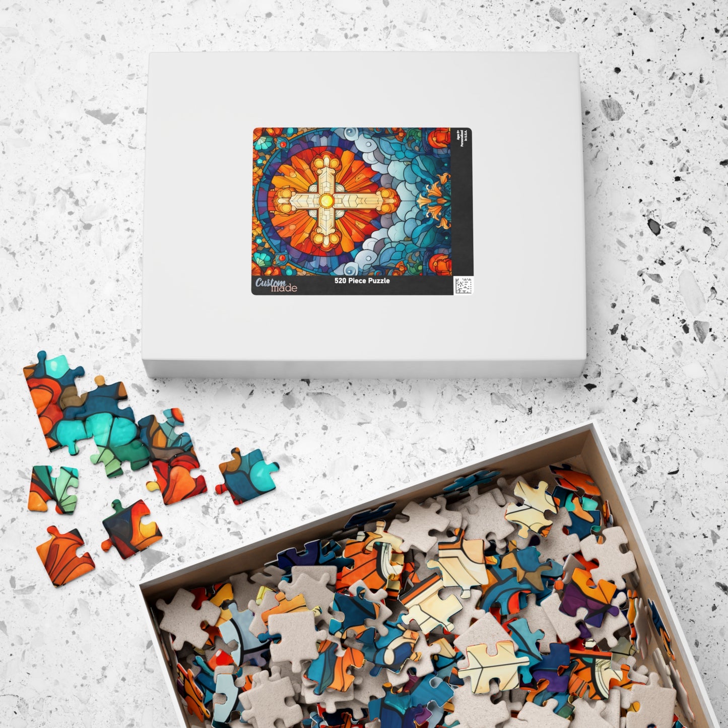 Stained Glass Style Cross Puzzle | Religious Jigsaw Puzzle, 110-1014 Piece Options Puzzle The Puzzle Chest