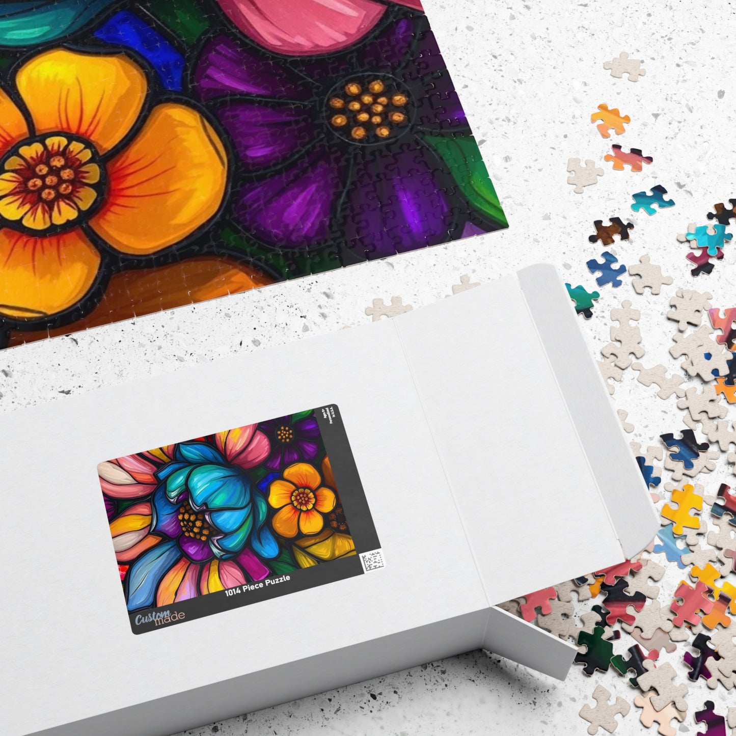 Floral Radiance Jigsaw Puzzle - Stained Glass Style 110-1014 piece, Art Therapy, Gift for Flower Lover, Family Game Night, Fun Home Activity