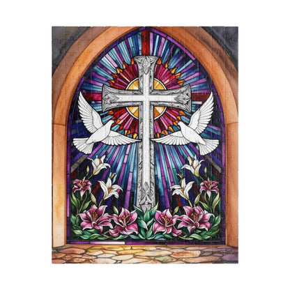 Stained Glass Cross Puzzle, Dove and Lily Flower Design, Faith-Based Christian Jigsaw Game for Adults, Mindful Hobby Gift for Puzzle Lover
