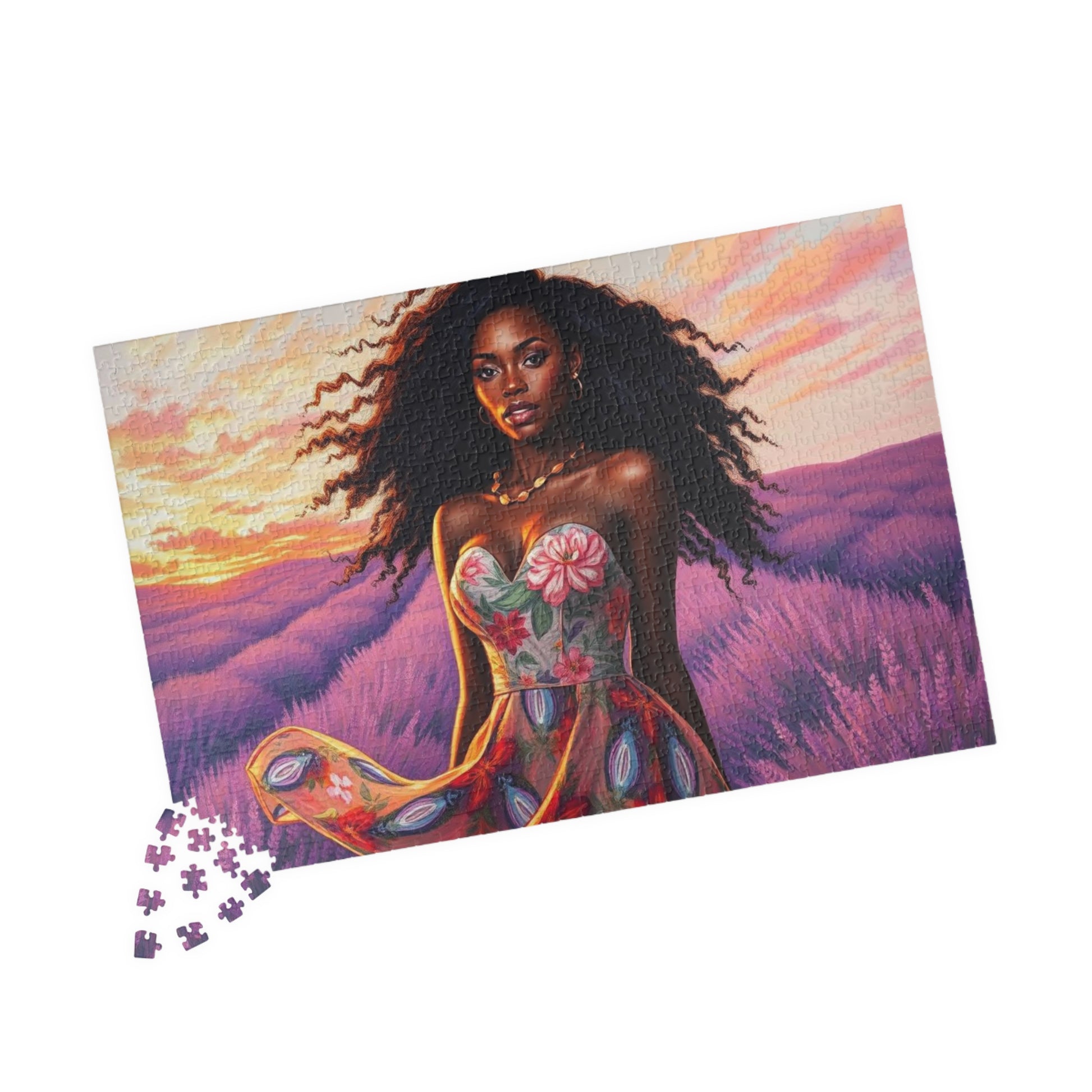 Floral Black Woman Art Puzzle - Lavender Field Jigsaw Game, Gift for Flower Lover, Home Entertainment, Family Fun, Art Enthusiast Puzzle The Puzzle Chest