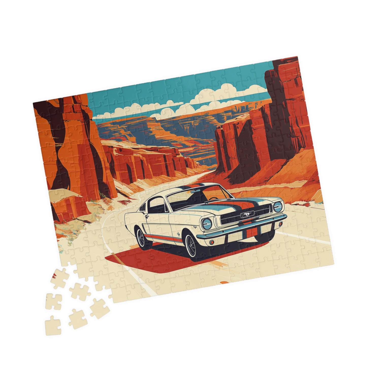Vintage Muscle Puzzle | Desert Car Road Trip Scene Jigsaw Game