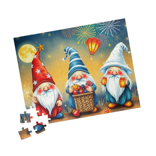 Fireworks Celebration Gnome Puzzle - 4th of July Themed Summer Jigsaw Game 110 pcs (Horizontal) Puzzle The Puzzle Chest