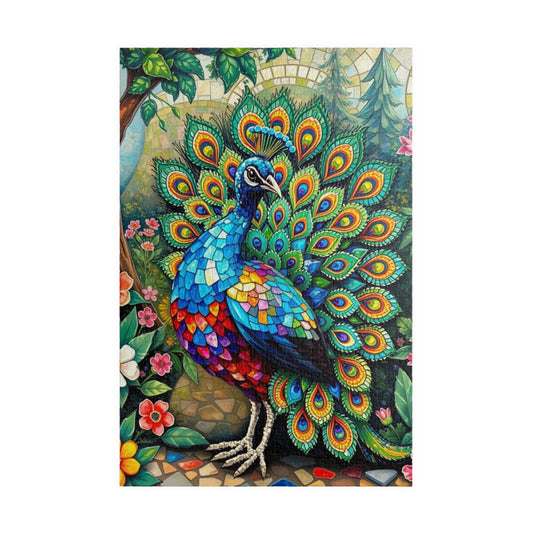 Mosaic Peacock Puzzle, Beautiful Fan-Tailed Bird in a Jewel-Toned Mosaic Art Garden Scene for Adults Teens, Gift for Animal Lover, Mindful 1014 pcs (Vertical) Puzzle The Puzzle Chest