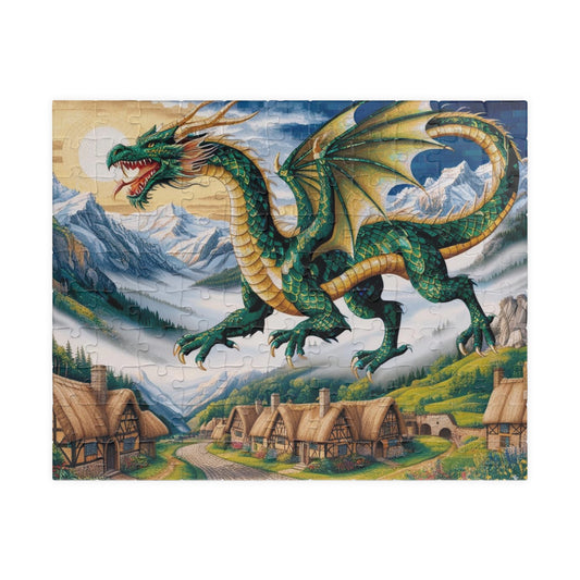 Mosaic Dragon Puzzle, Mythical Jigsaw for Adults, Medieval Village, Fantasy Puzzle, Challenging Puzzle, Hobby Puzzle Lovers, Family Activity 110 pcs (Horizontal) Puzzle The Puzzle Chest