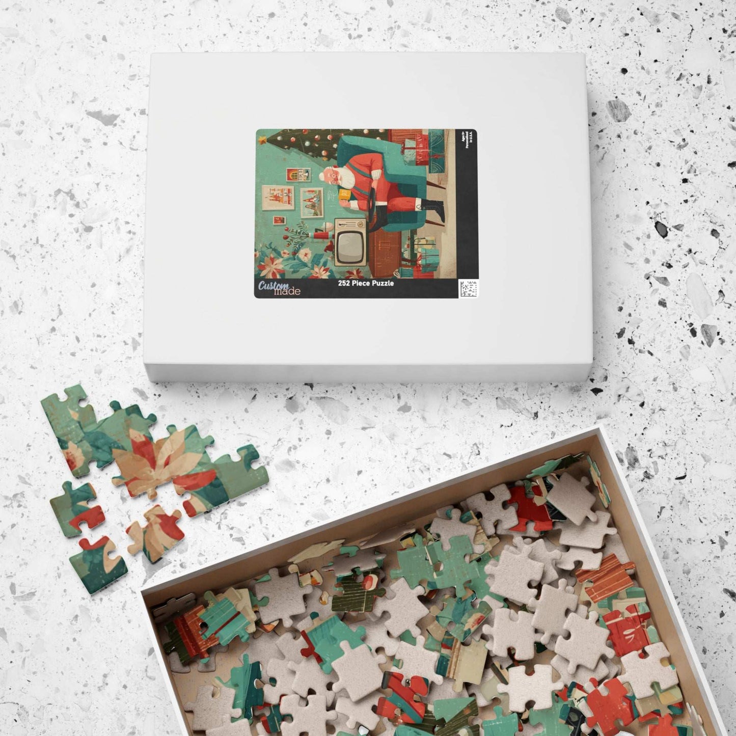 Christmas Puzzle - Santa's Cozy Livingroom Jigsaw, Retro Cartoon Illustration Puzzle The Puzzle Chest