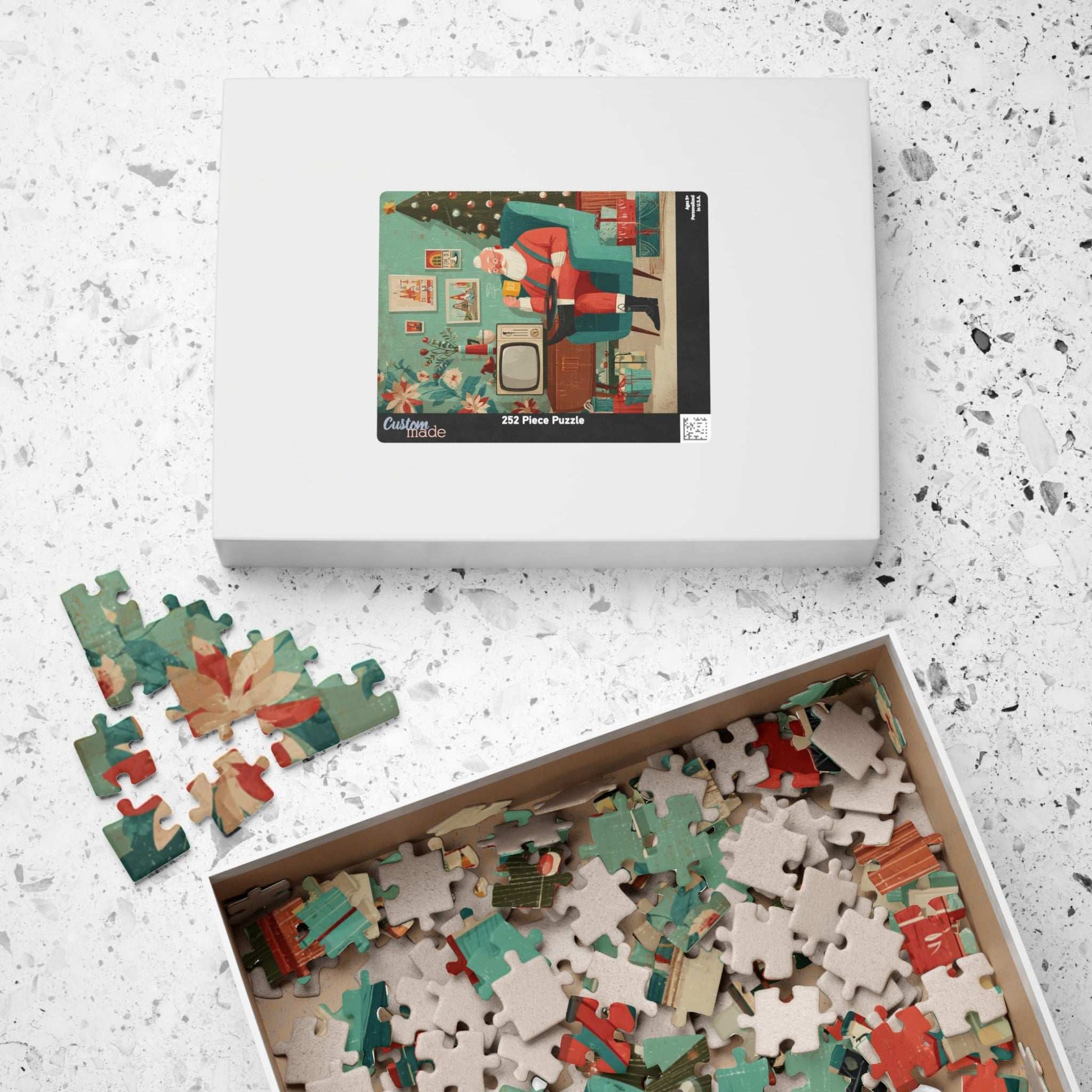 Christmas Puzzle - Santa's Cozy Livingroom Jigsaw, Retro Cartoon Illustration Puzzle The Puzzle Chest