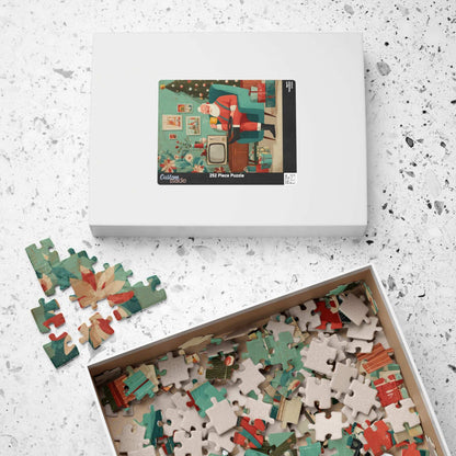 Christmas Puzzle - Santa's Cozy Livingroom Jigsaw, Retro Cartoon Illustration Puzzle The Puzzle Chest