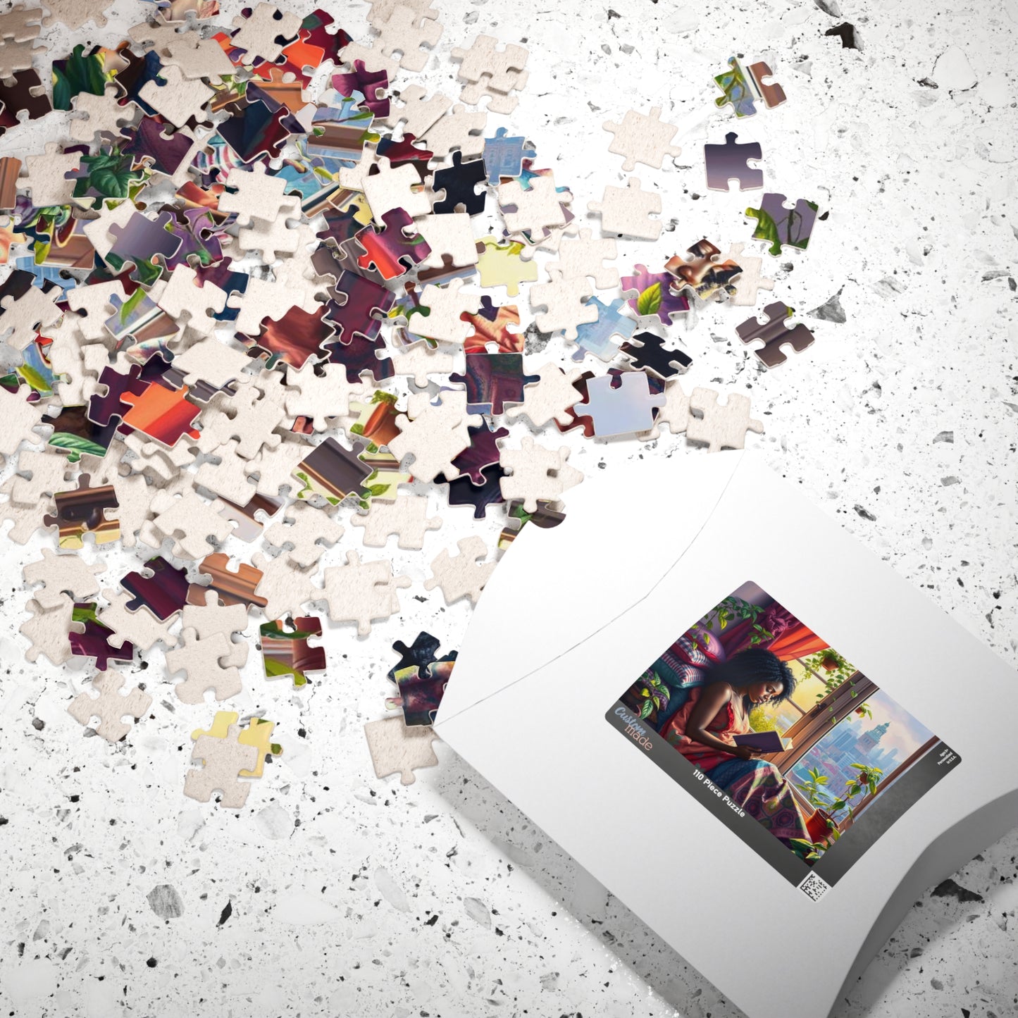 Black Woman Reading by Window Puzzle | Cozy Booklover Jigsaw Puzzle, City View