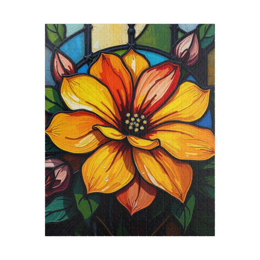 Petals of Light Stained Glass Style Floral Puzzle, 110-520 Piece Jigsaw, Home Décor, Brain Teaser, Gift for Puzzle Lovers, Family Activity